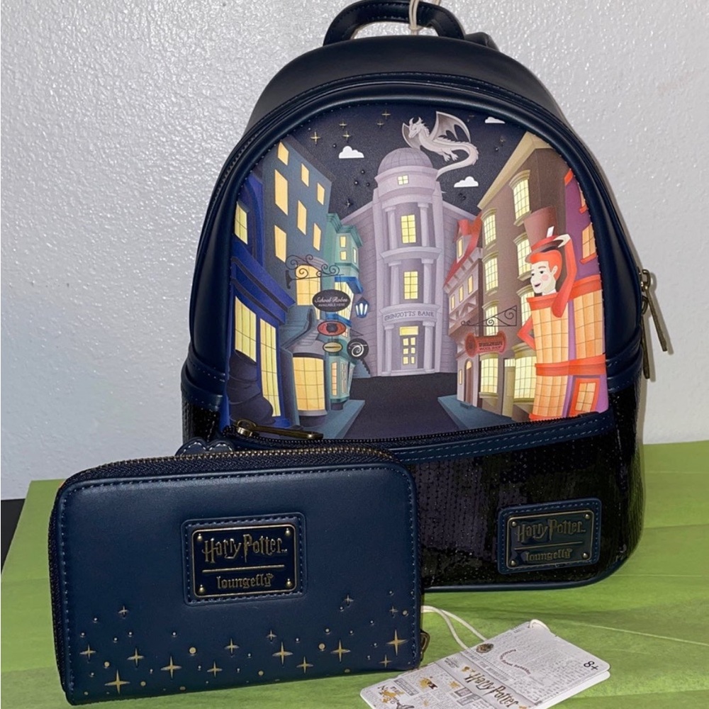 Loungefly Harry Potter Diagon Alley Sequin Mini Backpack and Wallet
